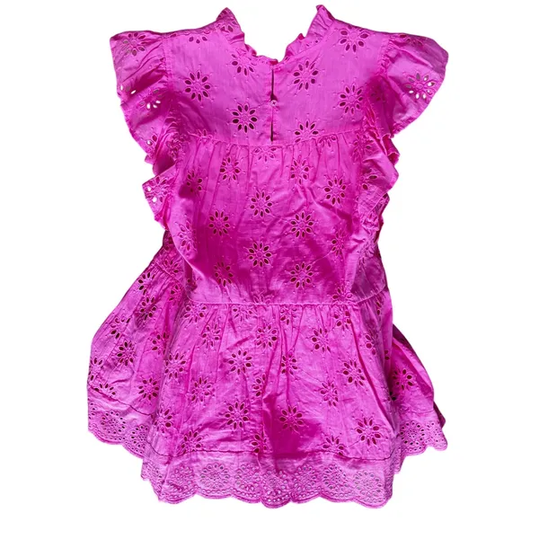 Entro Pink Eyelet Embroidered Cotton Top Flutter Sleeve Ruffle Small Fairy - Image 2