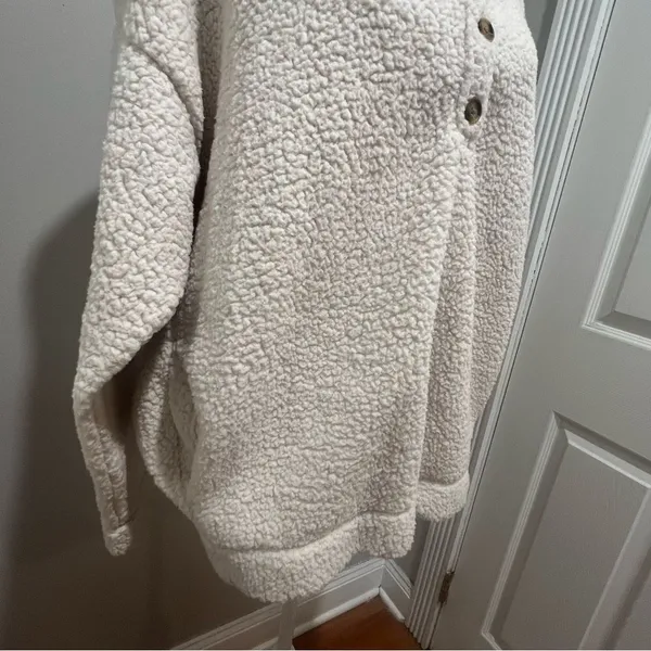 Aerie Sherpa half button sweater with pockets women's size large oversized fit - Image 9