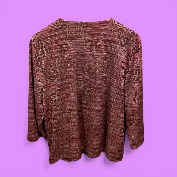 JM Collection Cute cottagecore raspberry roses stretchy cardigan tapestry look top - Image 3
