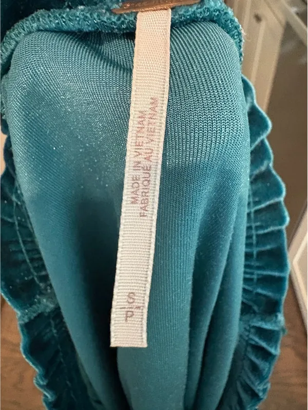 Free People Velvet Puff Sleeve Top in Teal, Size Small - Image 5