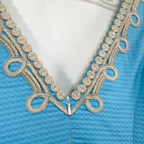 Lilly Pulitzer Size 00 Sheath Dress‎ Sleeveless Textured Gold Trim Blue 797 - Image 9