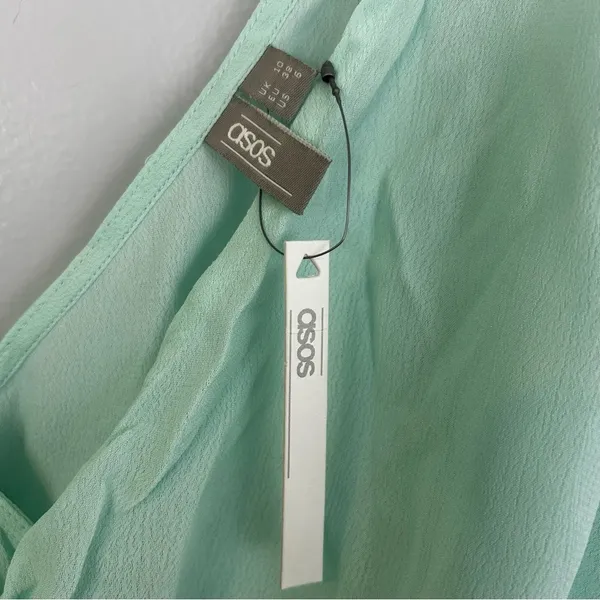 NWT Asos Mint Green Short Angel Sleeve Peplum Tea Blouse Tie Boho Waist Size 6 - Image 6