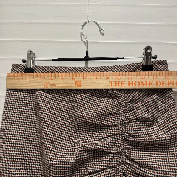 Free People Womens 2 Small Mini Skirt‎ Ruched Plaid Houndstooth Brown Academia - Image 6
