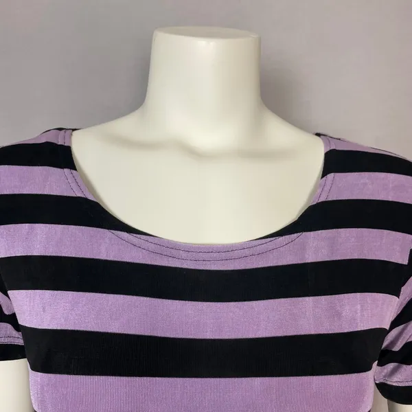 Vintage Slinky Dress 90s Stripes Empire Waist Short Sleeves Stretchy Maxi Retro - Image 13