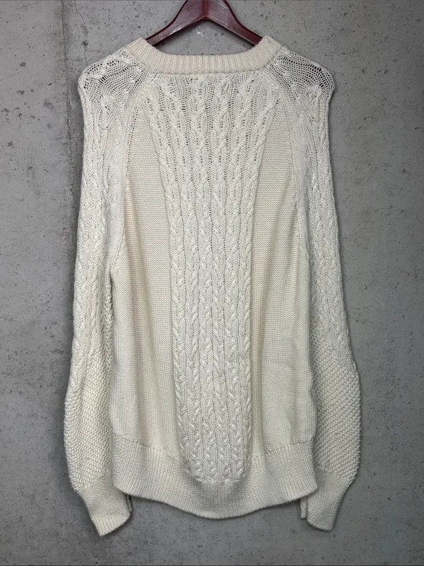Tuckernuck Ivory Cable-Knit fisherman wool Crew neck Sweater sz L - Image 7