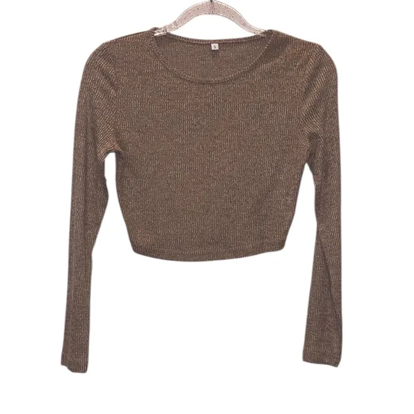 Woman’s Small Brown Ribbed Knit Crop Top and Wide-Leg Pants Set - Image 5