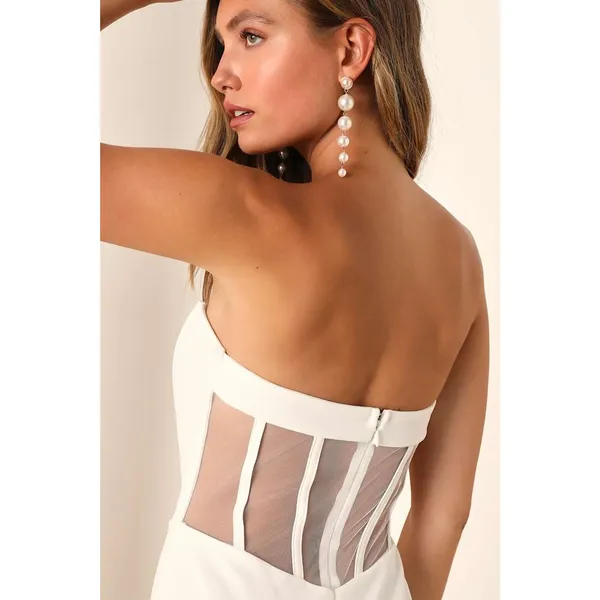 Lulus Fashionista Nights Ivory Strapless Bustier Wide-Leg Jumpsuit Party Medium - Image 3