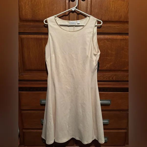 New York & Company Cream A-Line Dress NWT Size L Sleeveless Classic Minimalist - Image 2