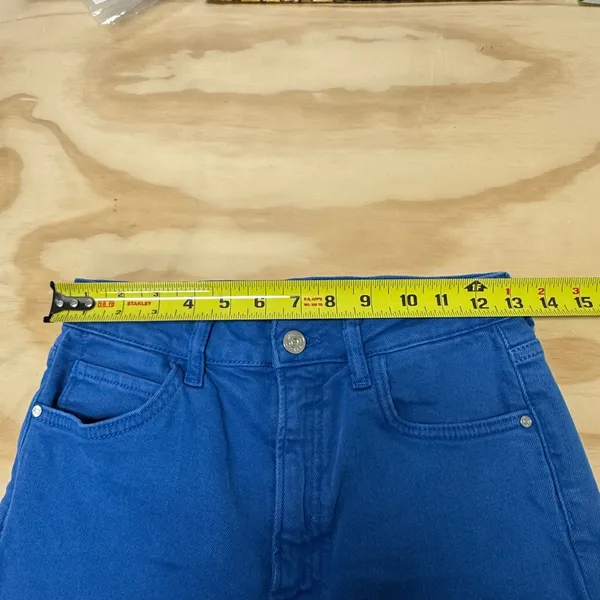 Zara High Waisted‎ Skinny Jeans Cobalt Blue Raw Hem Side Slit Women's Size 4 W26 - Image 10