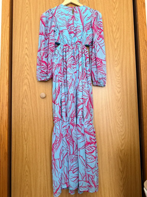 Maxi Dress Jessica Simpson Floral Blue Women’s Pink Tropical Cut-Out Waist - Image 6