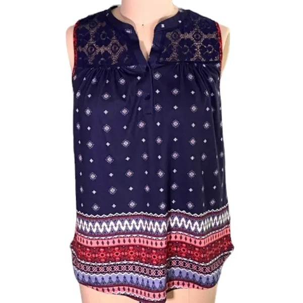Absolutely Famous Ladies Boho Chic Blue Cami Tank Top Shirt Size M Medium ~Paisley Tank Top Blouse - Image 2