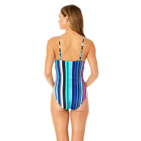 Anne Cole Womens Vintage Scoop Neck One Piece Swimsuit Barcode Stripe Blue 14 - Image 6