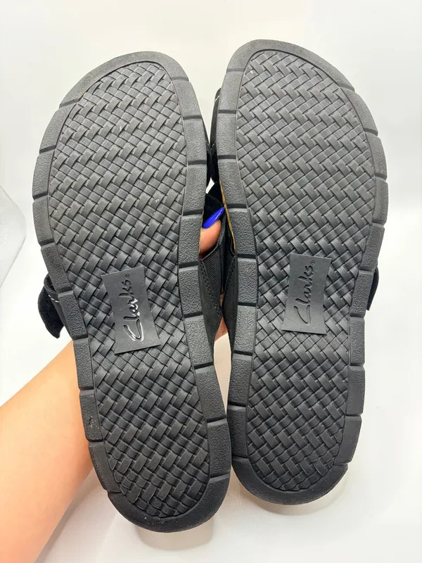 Clarks Collection Black Suede Wedge Slide Sandals Boho Casual Comfort Size 6.5 - Image 8