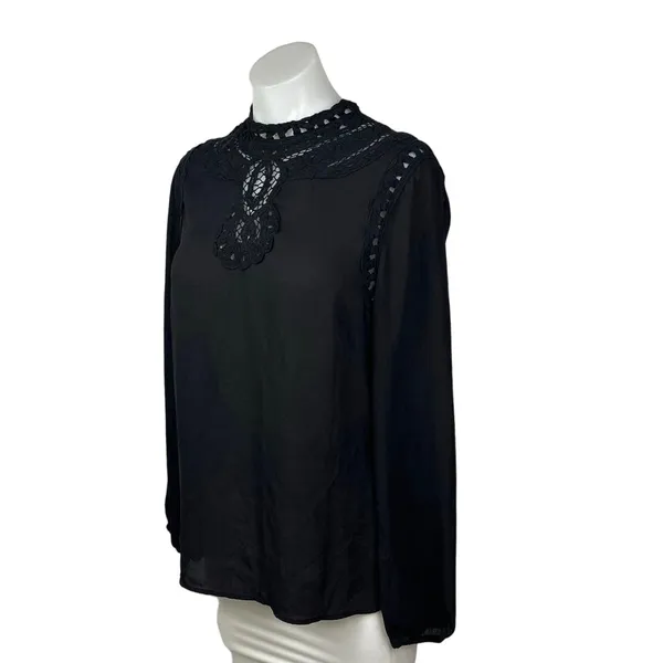 Anthropologie Daniel Rainn Black Boho Lace Long Sleeve Mock Neck Blouse Top Sz M - Image 2