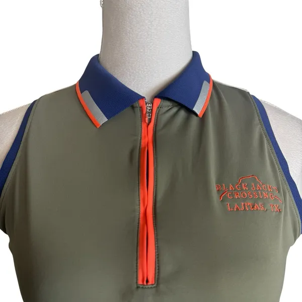 Peter Millar Golf Tennis Sleeveless 1/4 Zip Polo Shirt Womens Small Olive Green - Image 2