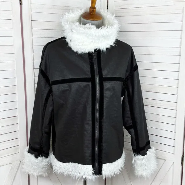 Princess Polly‎ Mariana Jacket Small Medium Black PU Faux Fur Lined Moto Biker - Image 7