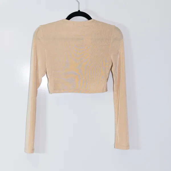 NEW Peppermayo Morning Mist Superlove Twist Front Long Sleeve Crop Top Beige 8 - Image 4