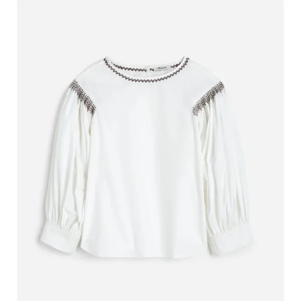 Madewell Embroidered Poplin Balloon Sleeve Top Blouse Cotton White Medium NWT - Image 6