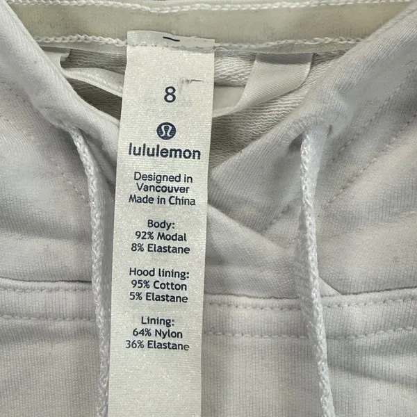 Lululemon White Hoodie Size 8 Long Sleeve Drawstring‎ Pullover Casual - Image 4