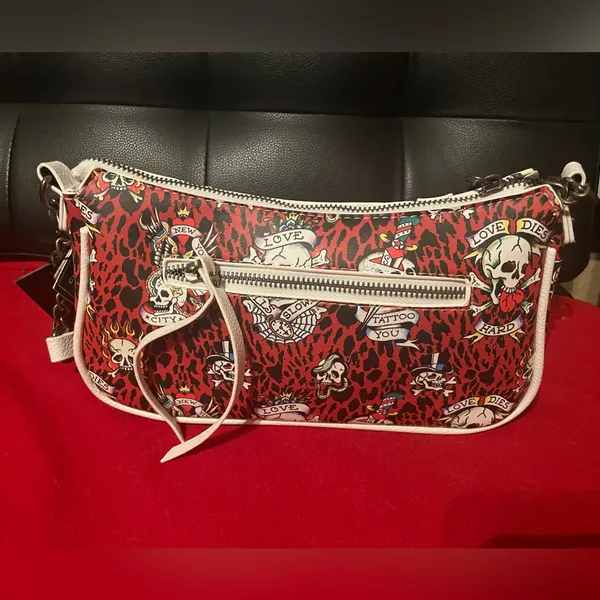 Ed Hardy Tattoo Print Shoulder Bag - Red and White - Image 5