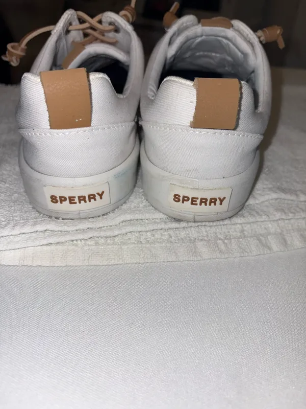 Sperry White Canvas Boat Shoe w/Tan Leather Accents Bermuda Beach style Size 6.5 - Image 3
