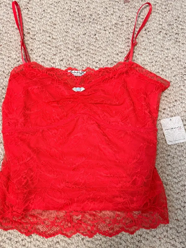 NWT Free People Intimately Lacey Essential Cami Red Lace Coquette Y2K Small - Image 4