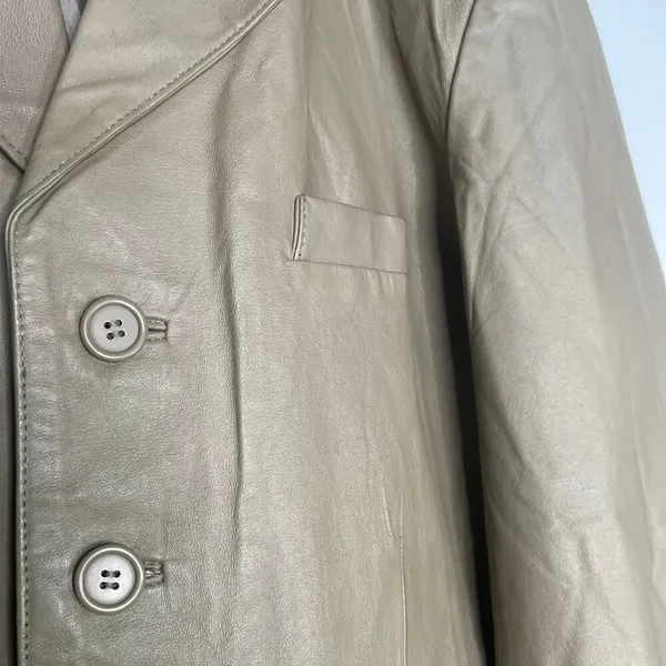 Vintage Y2K Cougar Leather Taupe Beige Oversized Long Jacket Coat Womens L - Image 7