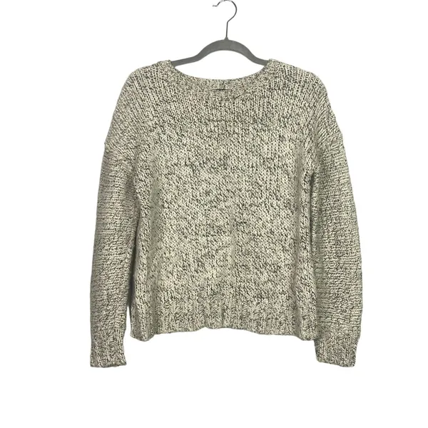 J. Crew Relaxed Fit Alpaca Chunky Cable Knit Long Sleeve Sweater M White Grey - Image 2
