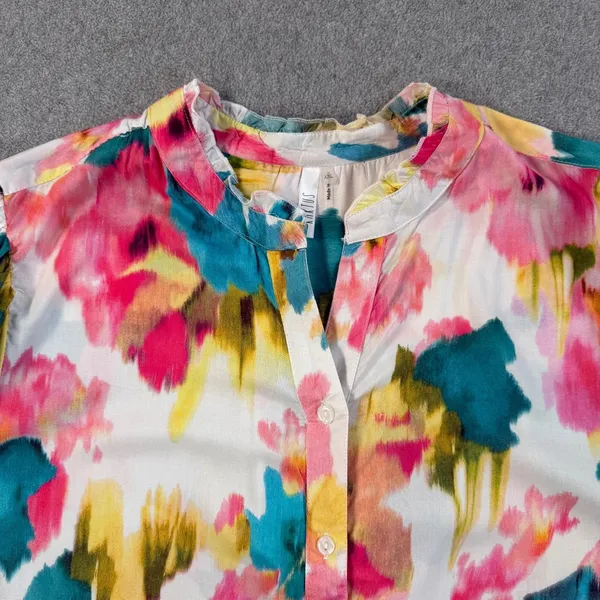 KAKTUS Women's XXL Multicolor Button Up Blouse Top Ruffle Collar Puff Sleeve - Image 3