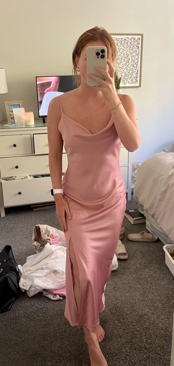 Pink silk dress Size M - Image 2