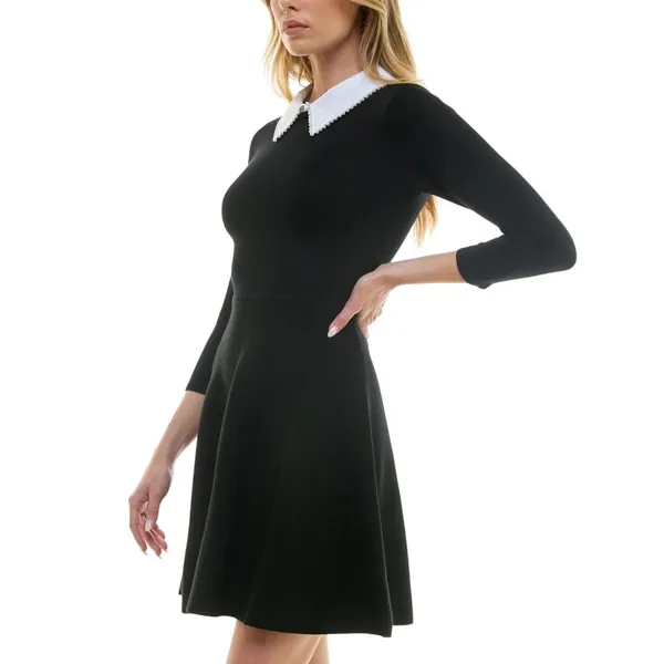NWT BCX Juniors Pearl-Collar 3/4 Sleeve Dress 1104M8M Black XS - Image 3