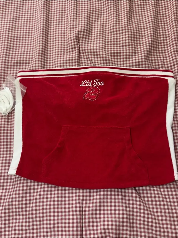 Limited Too Y2K Women’s ' Red Velour tube top with Embroidered Number - Image 2