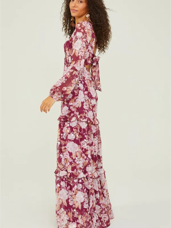 Altar'd State Sailor Floral Maxi Dress in Burgundy Size S NWT - Image 4