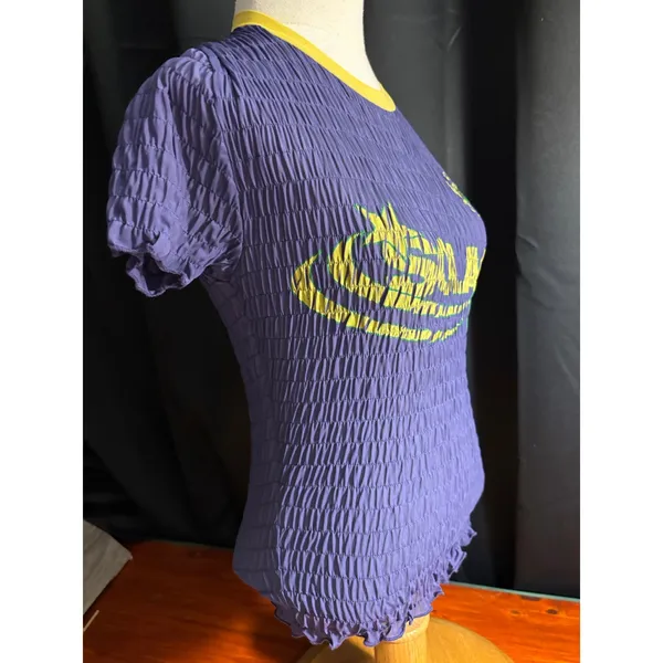 Urban Outfitters Purple‎ Popcorn Shirt Solar Graphic Y2K Smocked Top Medium - Image 5
