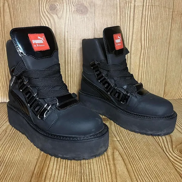 Puma x Fenty by Rihanna SB Black eyelet sneaker platform boots M7 W8 rare - Image 2