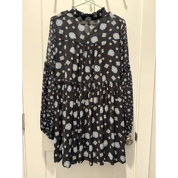FREE PEOPLE Medallion Print Turn Turn Relaxed Fit Long Sleeve Mini Dress Medium - Image 7