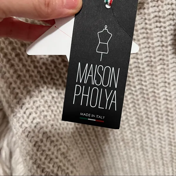 Maison Pholya Cream Beige Ribbed Knit Wool Alpaca Blend Sweater With Scarf XS - Image 3