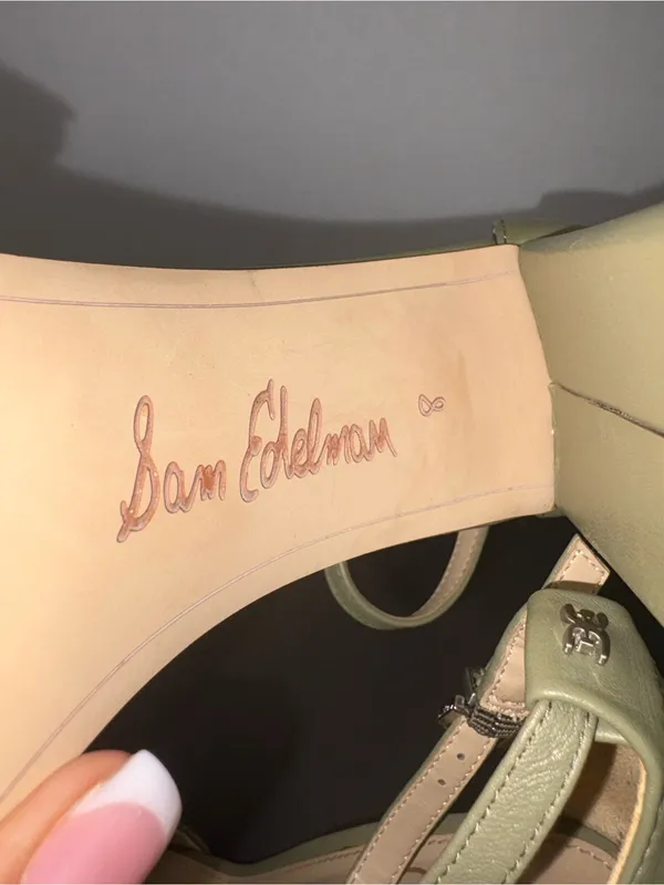 Olive Green High Block Heel Ankle Strap Sandal Sam Edelman Size 8 - Image 9