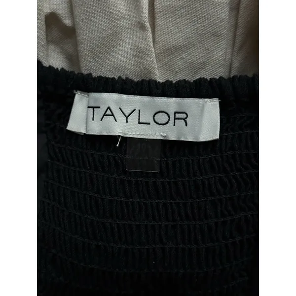 NWT Taylor Sleeveless Empire Waist Maxi Dress‎ Womens Size 10 Black Beige Linen - Image 4