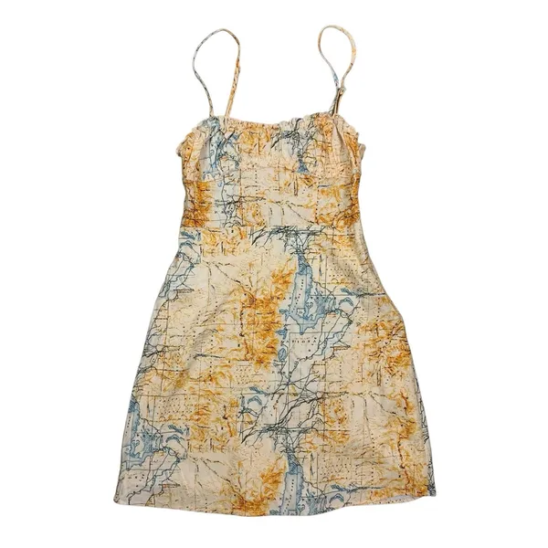 Urban Outfitters Map Print Mini Dress Y2K Spaghetti Strap Bodycon XS - Image 2