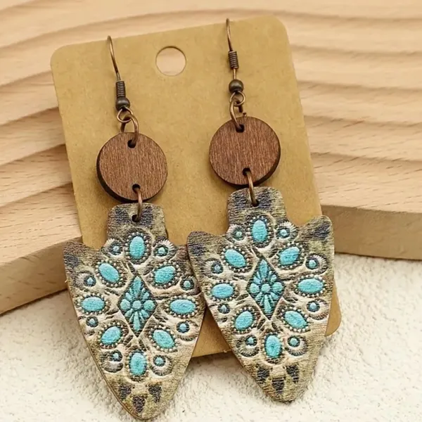 Vintage Bohemian Arrow-Shaped Wooden Earrings NWT - Image 2