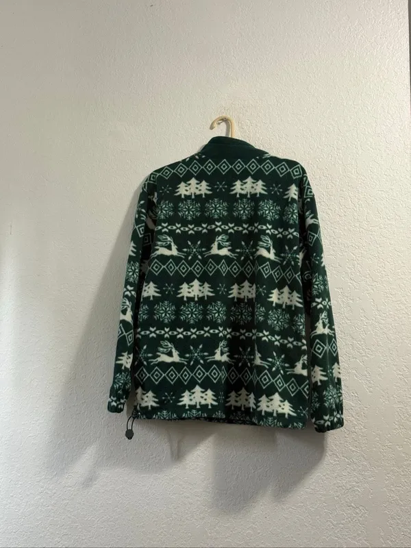 Vintage Disney Store Tigger Green Fleece Pullover 1/4 Zip Medium Winter Scene - Image 3