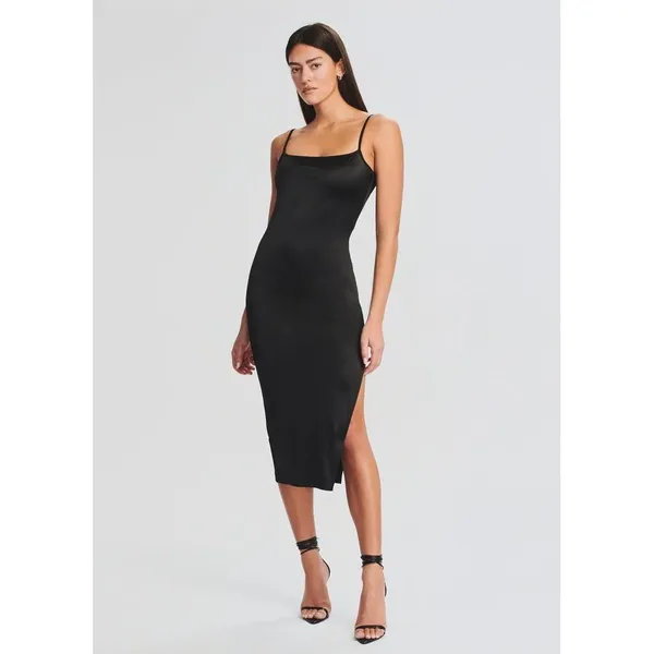 New! Ser.o.ya Birdie Midi Bodycon Dress Black Stretch Satin Sz Small‎ $295 - Image 6