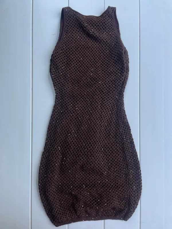 The Noli Shop Seraphina Brown Espresso Crochet Sleeveless Dress, Size S - Image 7