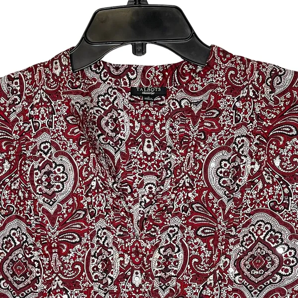 Talbots Blouse Size Small Burgundy White Floral With Sequin‎ 100% Cotton Womens - Image 2
