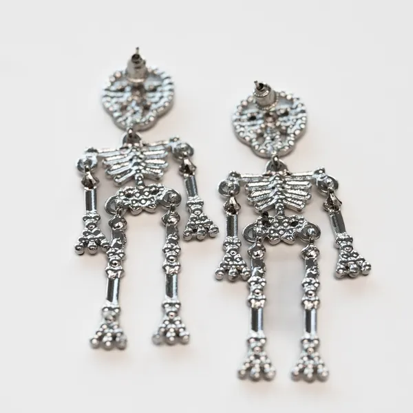 Halloween. Rhinestone Silver Skeleton Earrings. - Image 2