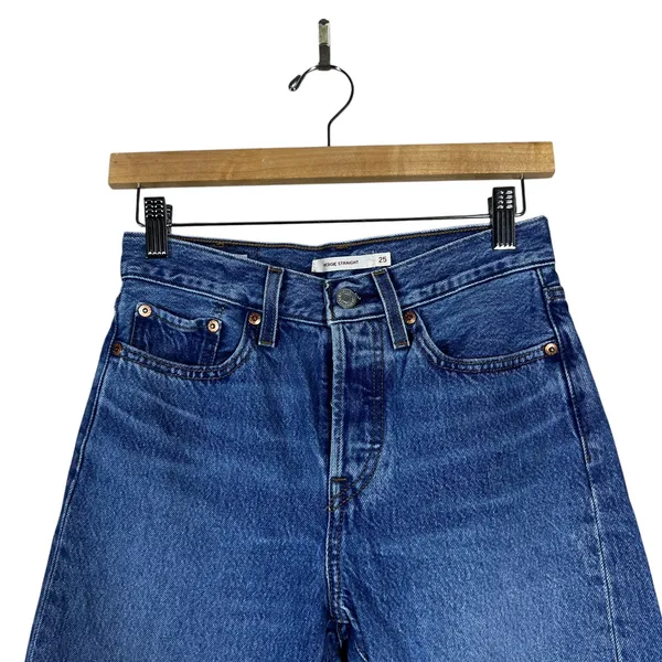 Levis Wedgie Straight Distressed High Rise Jeans Medium Wash Blue Size 25 - Image 2