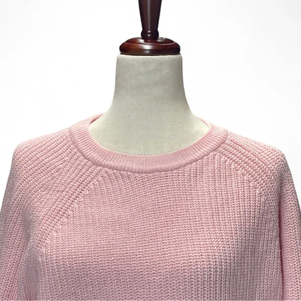 J. Crew Womens Powder Pink Cable Knit Crewneck‎ Barbiecore Sweater Large - Image 2