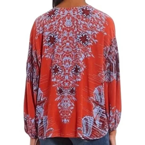 Free People Birds of A Feather Boho V-Neck Balloon Sleeve Blouse Top Size Small‎ - Image 2