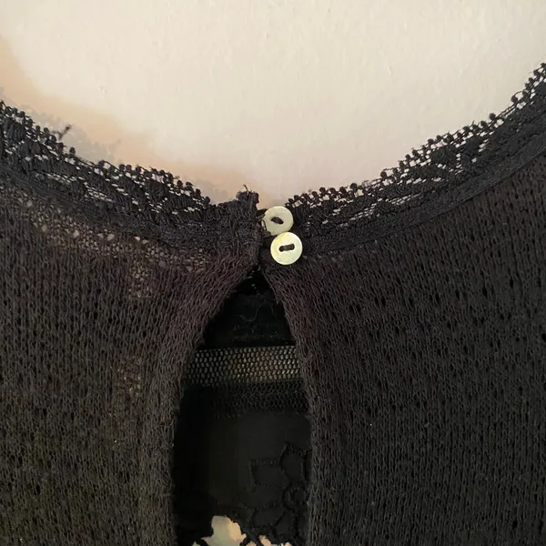Free People Black Lace Boho Sheer Whimsygoth Blouse Feminine Women's size XS - Image 6